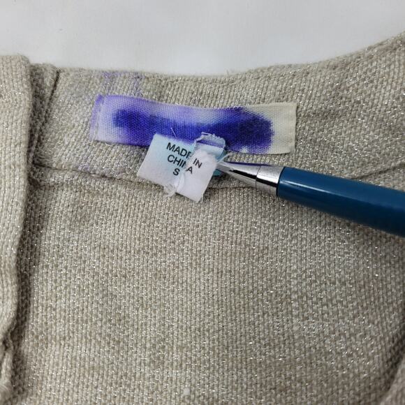 Eileen Fisher Organic Cotton Natural Silver Twinkle Shift Dress Released Hem Sm - Picture 14 of 16